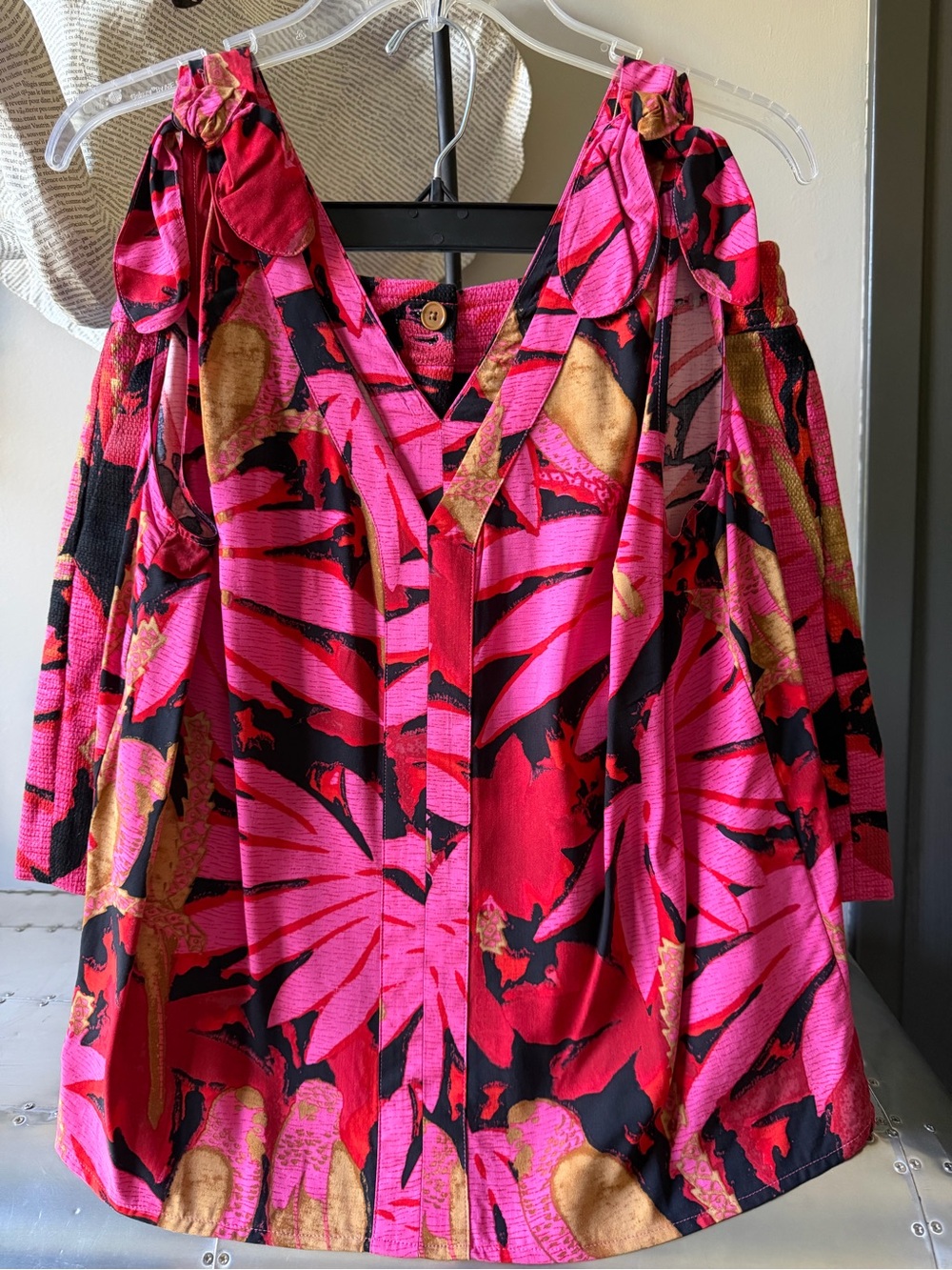 J. Crew Pink and Black Tropical Floral Print Tie-Strap Top and Matching Shorts